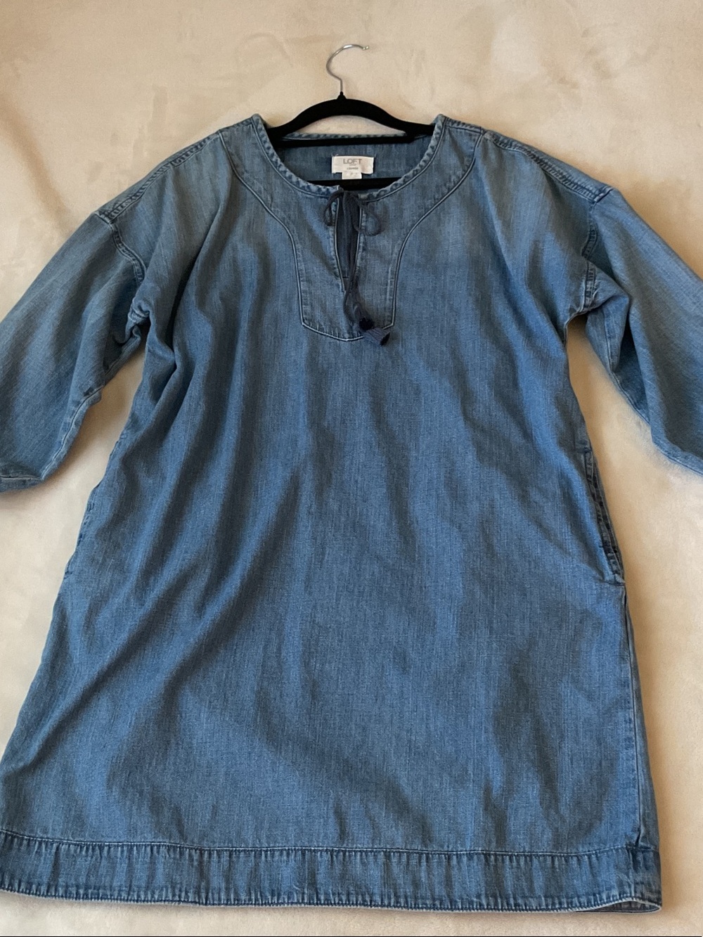 LOFT Light Blue Denim Tunic with Tie Neck